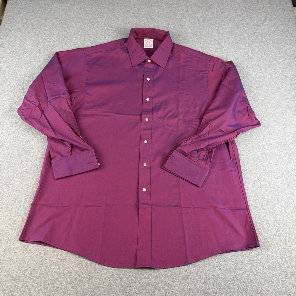 Vintage Brooks Brothers 17-34 Burgundy Cotton French Cuff Dress Shirt Mens XL